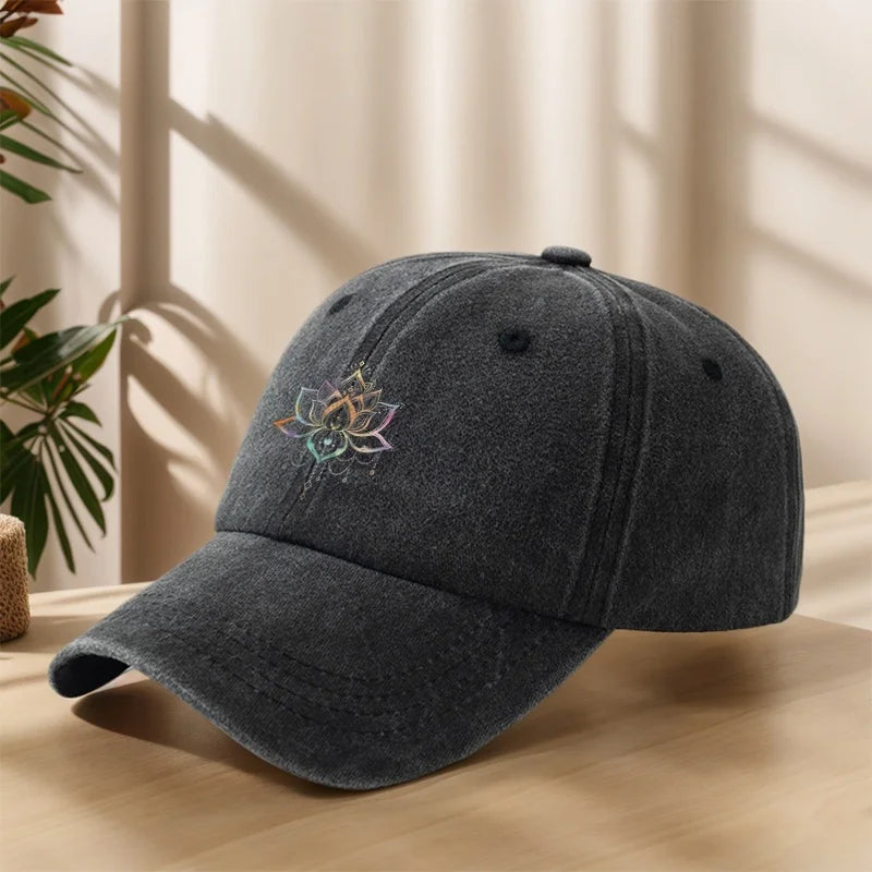 Vintage Lotus Print Washed Baseball Cap