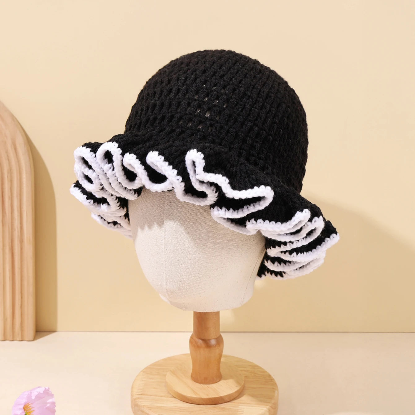 Women Multi Color Crochet Ruffle Fisherman Hat