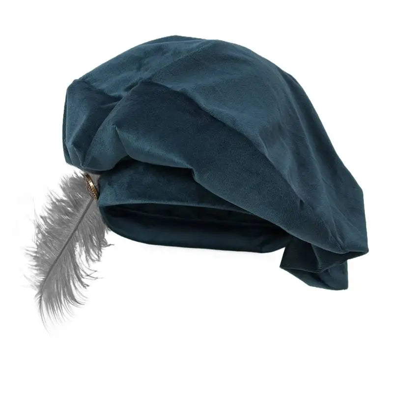 Quality Medieval Unisex Beret Hat With Feather Suede Tudor Hat