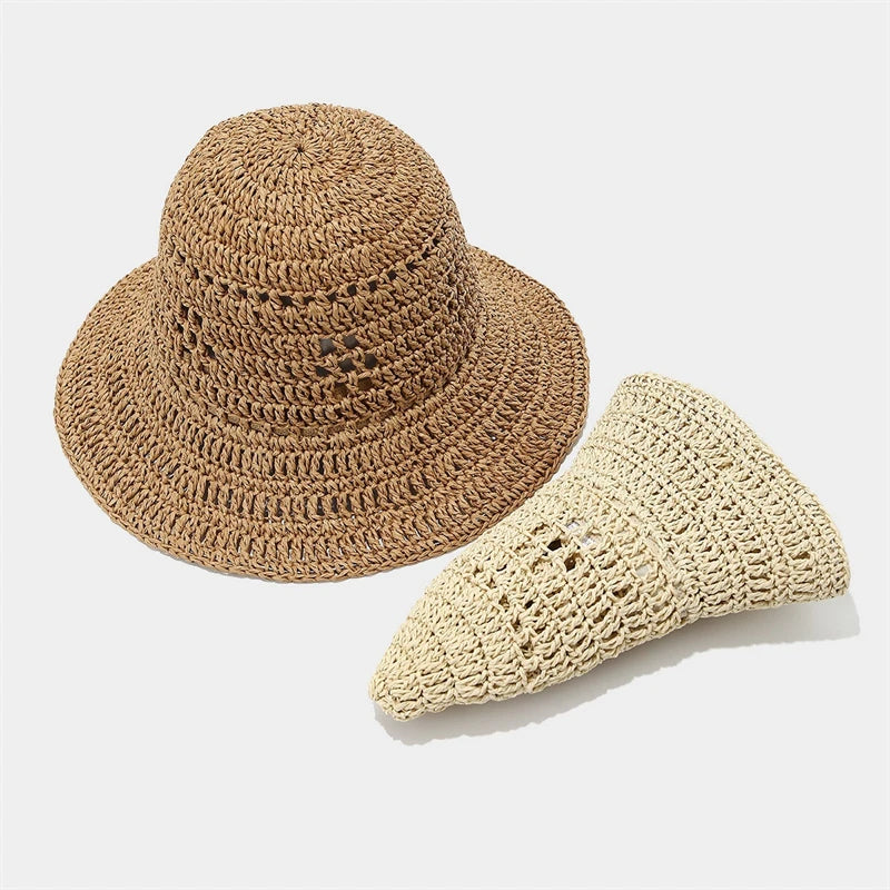 Wide Brim Straw Travel Bucket Hat