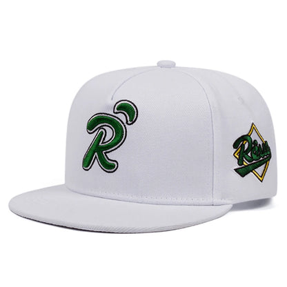 Green Dot R Letter Embroidered Hip-Hop Snapback Cap