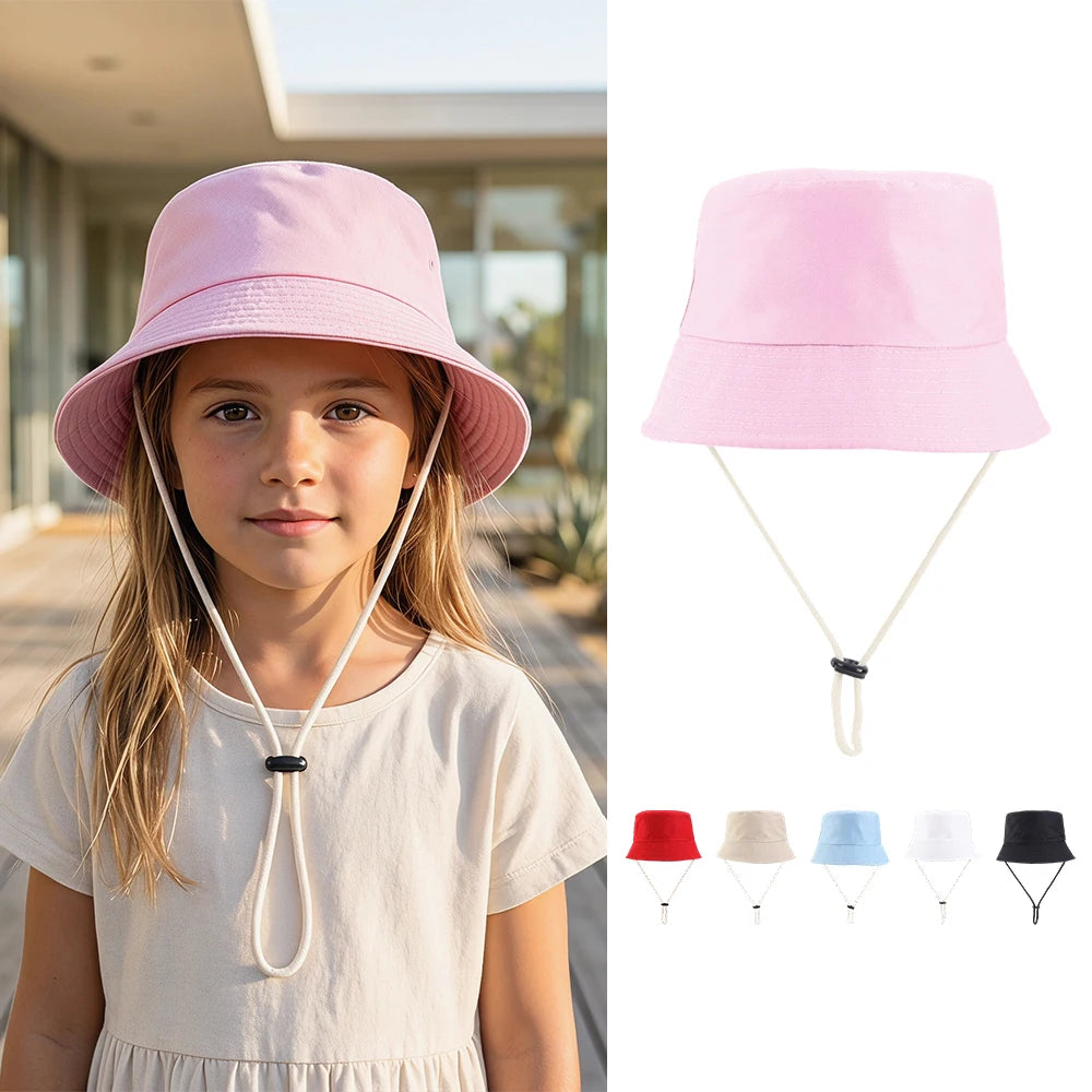 Kids Bucket Hat Summer Solid Color Fisherman Cap