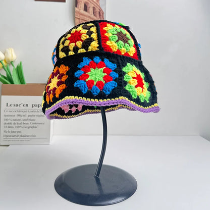 Women's Flower Knit Crochet Bucket Hat