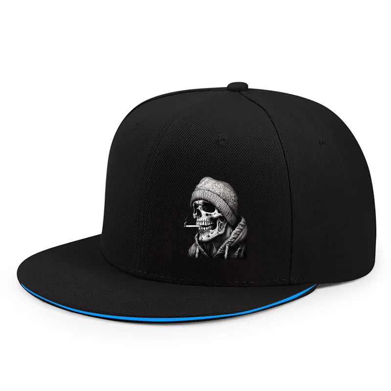 Skull Skeleton Printed Flat Brim Snapback Cap