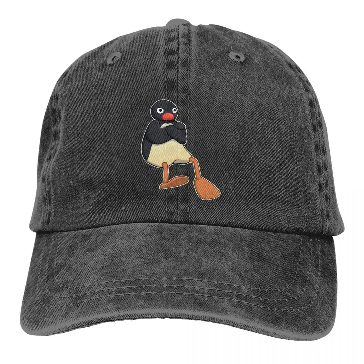 Angry Pingu Distressed Denim Baseball Cap