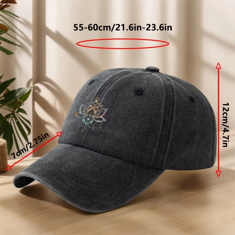 Vintage Lotus Print Washed Baseball Cap