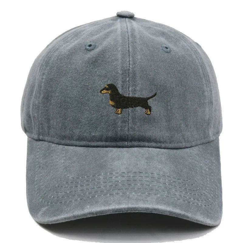 Vintage Washed Dachshund Embroidered Baseball Cap