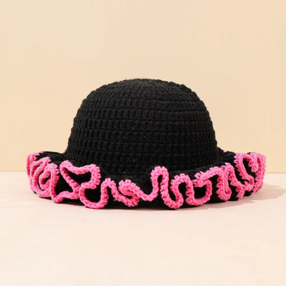Women Multi Color Crochet Ruffle Fisherman Hat