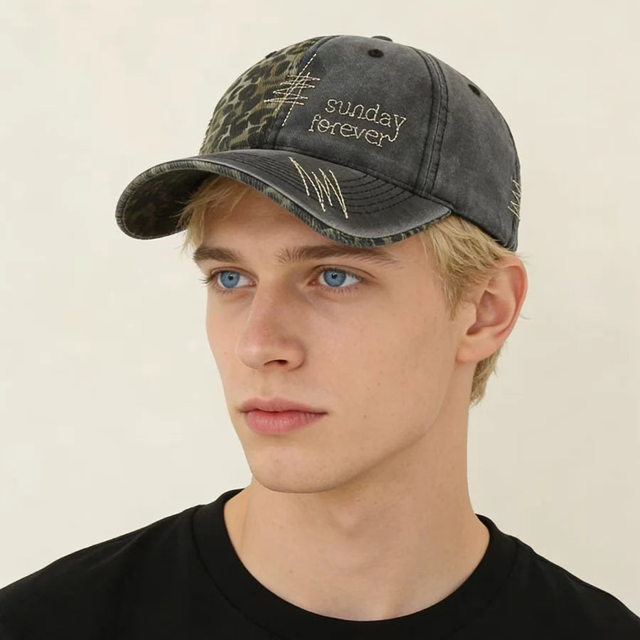 Leopard Patchwork Letter Snapback Baseball Cap