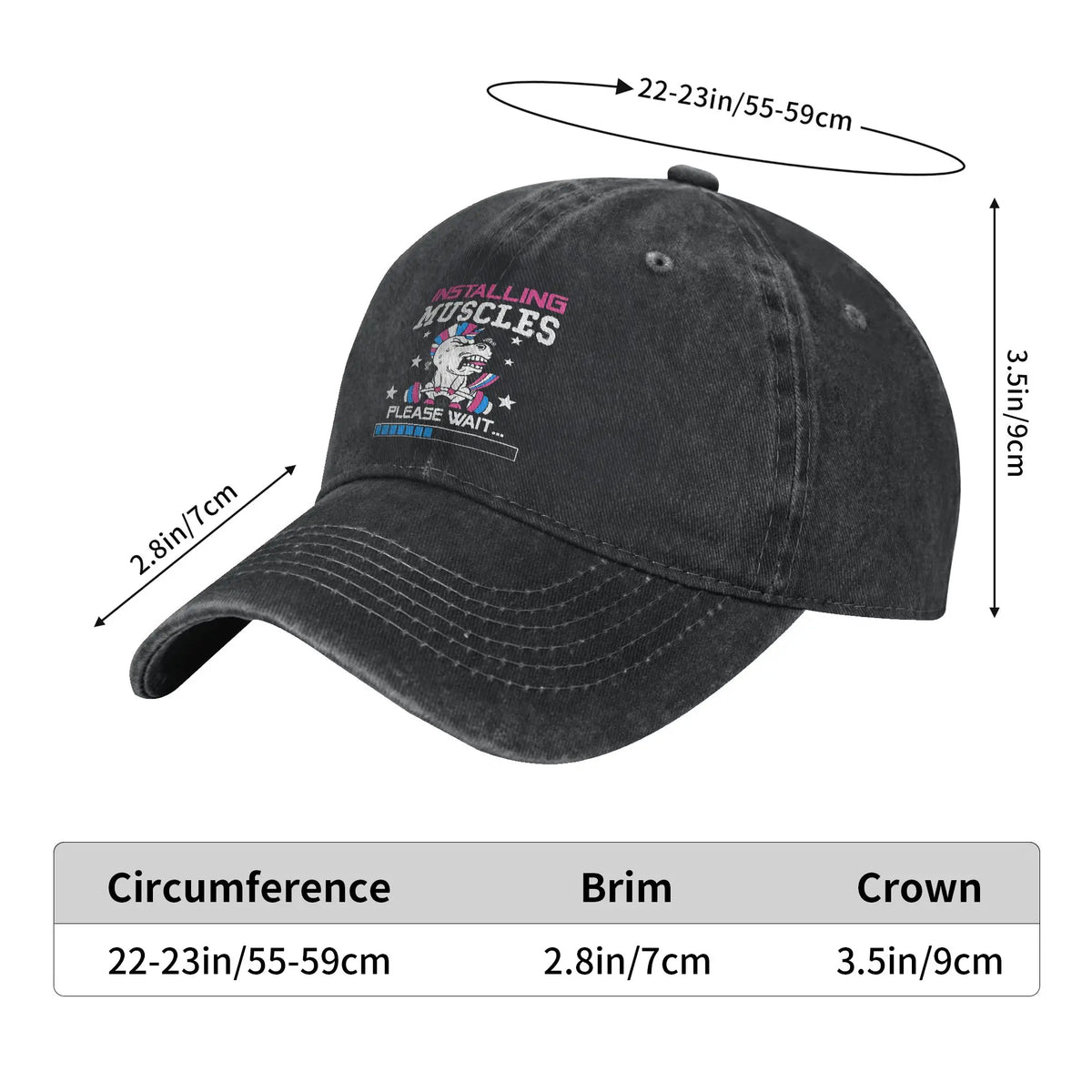 Installing Muscles Please Wait Washed Y2K Baseball Cap