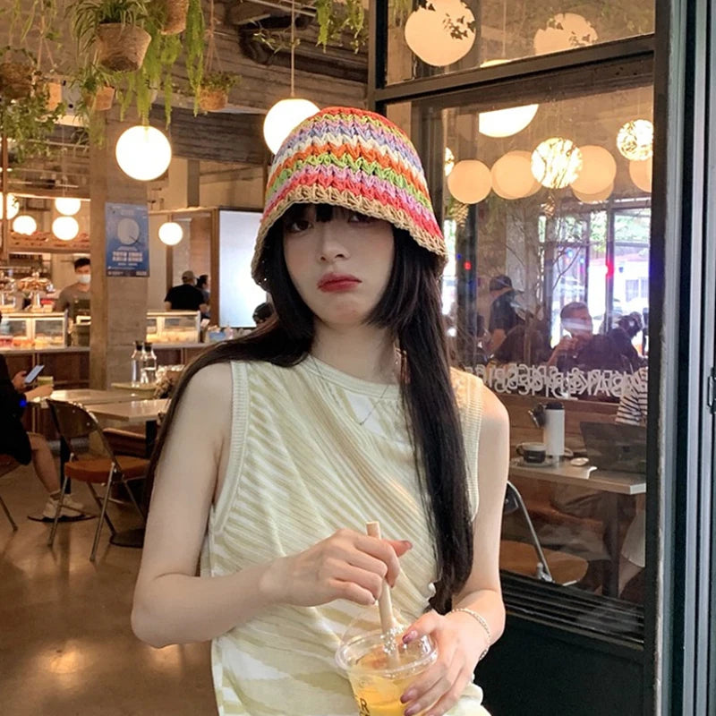 Foldable Wide Brim Straw Bucket Hat
