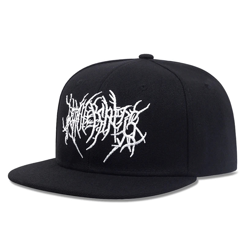 Gothic Double Swallow Embroidered Flat Brim Snapback Cap