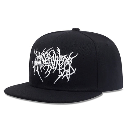 Gothic Double Swallow Embroidered Flat Brim Snapback Cap