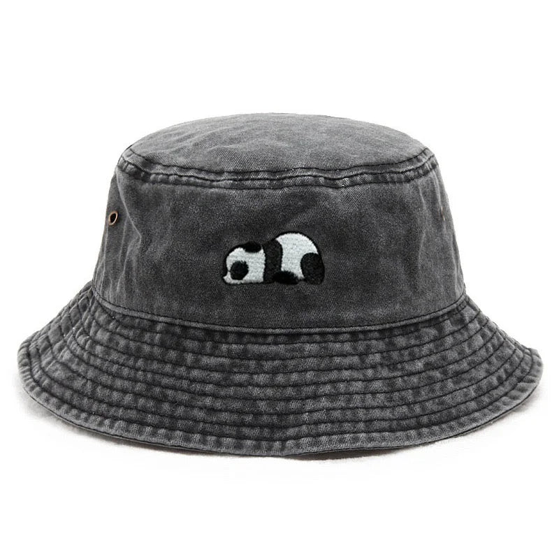 Panda Embroidered Washed Cotton Bucket Hat