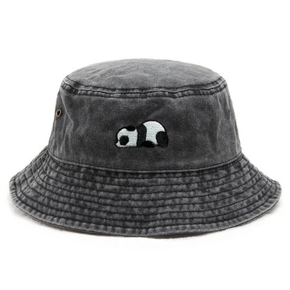 Panda Embroidered Washed Cotton Bucket Hat