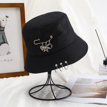 Bucket Hat Women Men Unisex Folding Fisherman Hat Black