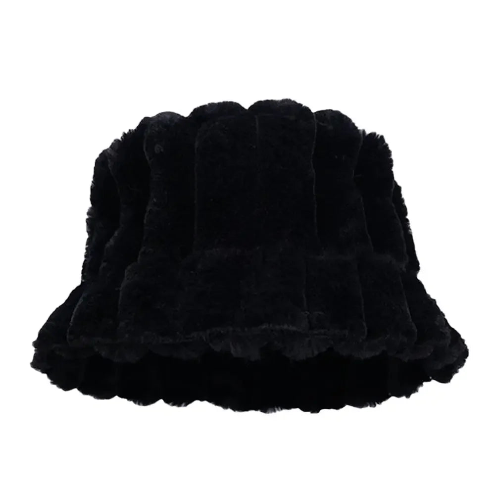 Women Faux Fur Winter Panama Fisherman Bucket Hat
