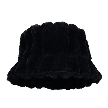 Women Faux Fur Winter Panama Fisherman Bucket Hat