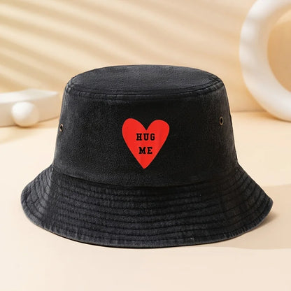 Hug Me Heart Print Bucket Hat