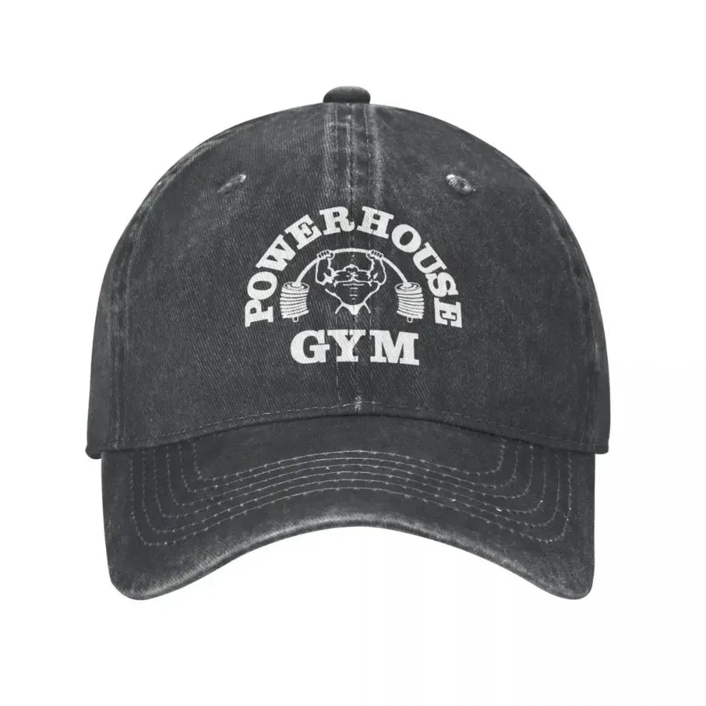 Classic Denim Powerhouse Gym Baseball Caps For Men Women Summer Adjustable