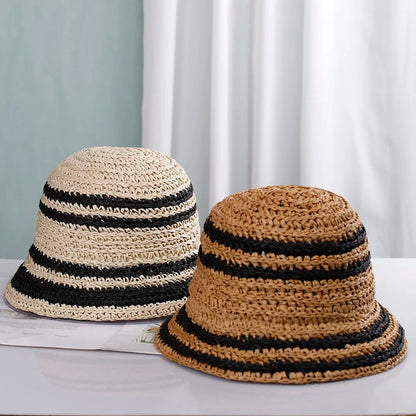 Women Rafia Straw Panama Bucket Hat