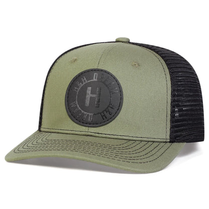 H Round Leather Patch Adjustable Mesh  Snapback Cap