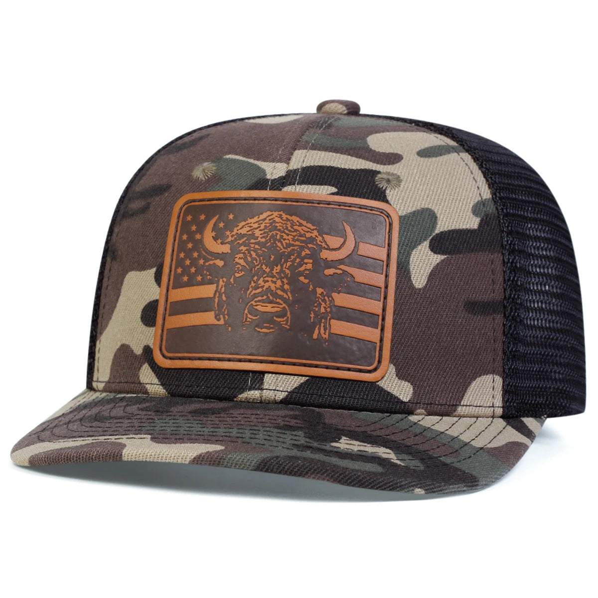 Brown Bull Head Leather Patch Adjustable Snapback Cap