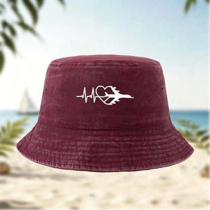 Heart Airplane Pattern Hip-Hop Bucket Hat