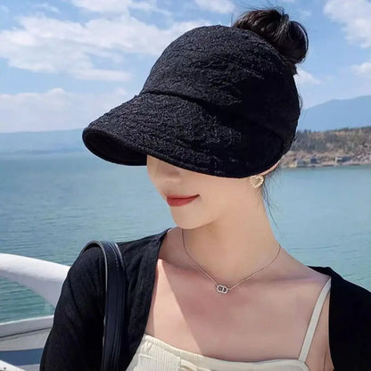 Wide Brim Sun Hat Summer Ponytail UV Protection