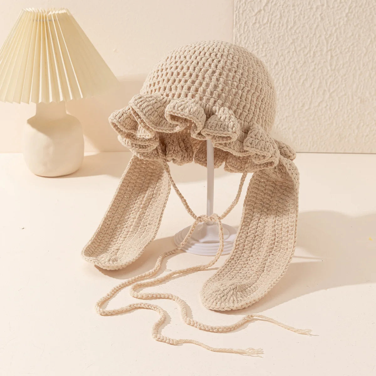 Women Fluffy Ruffled Crochet Fisherman Bucket Hat