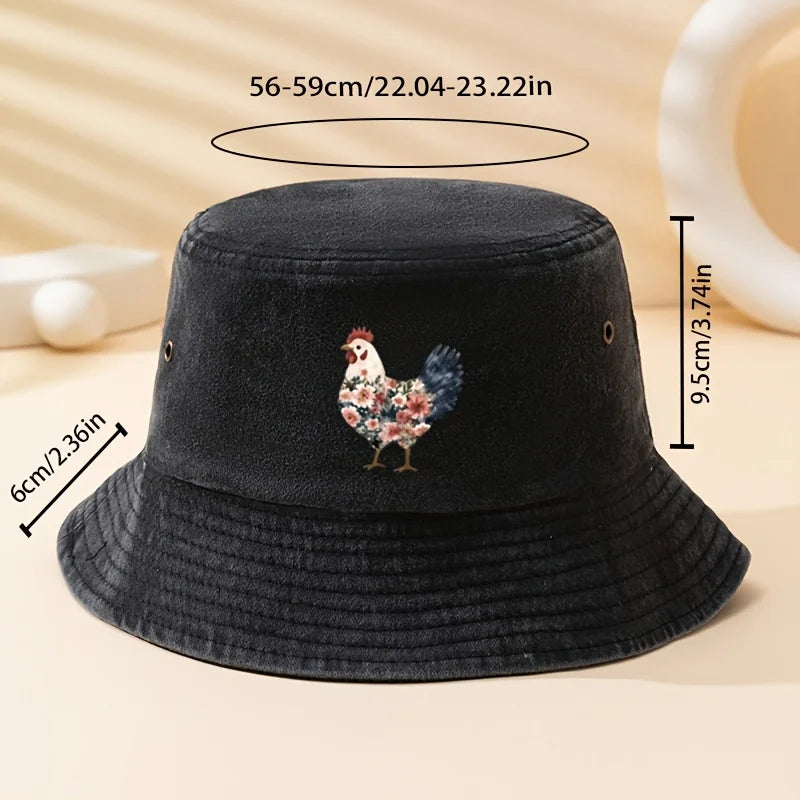 Fashionable Rooster Print Outdoor Bucket Hat