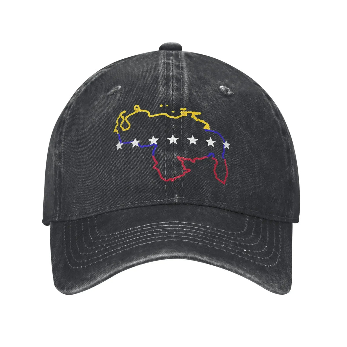 Venezuela Map Seven Stars Flag Distressed Denim Baseball Cap