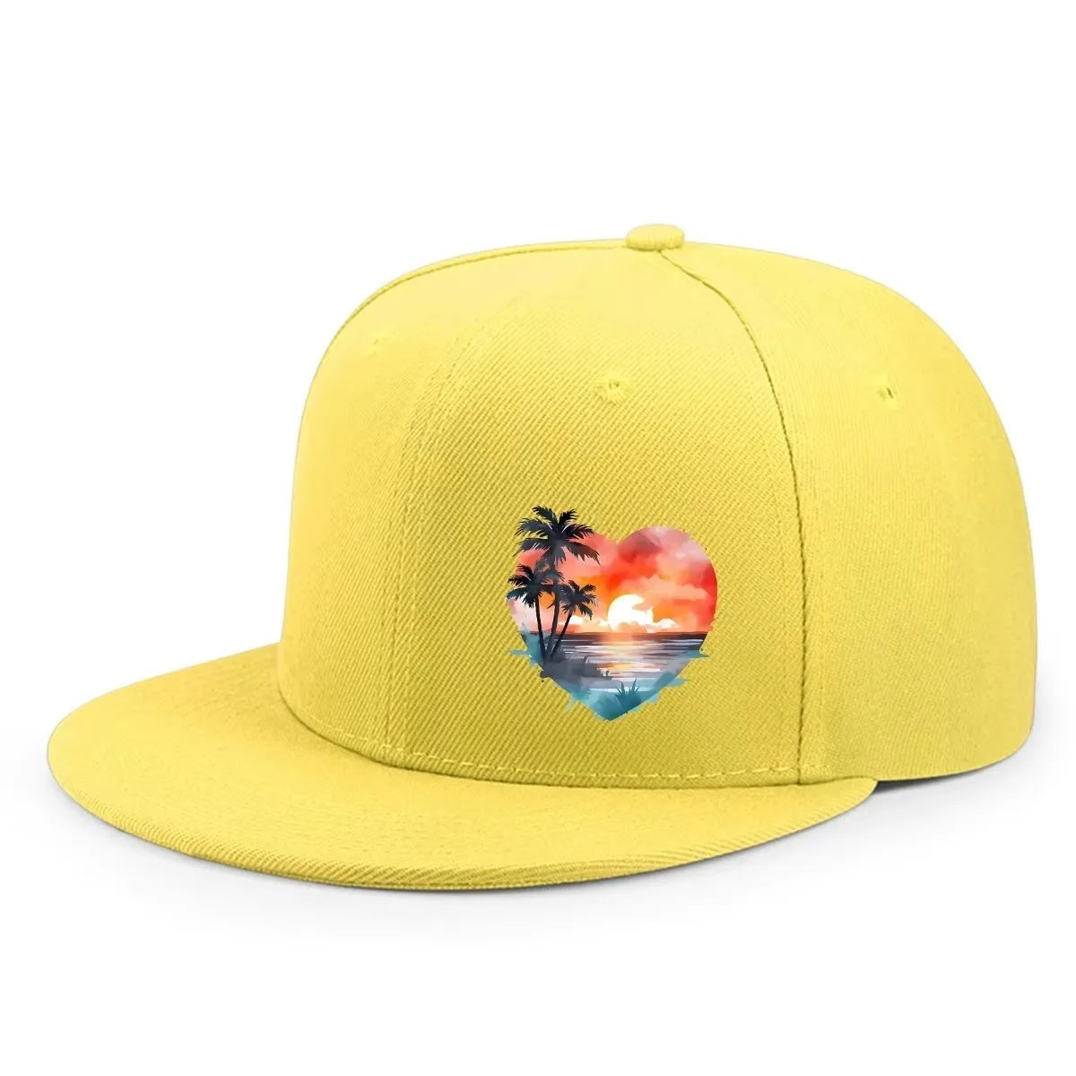 Heart Sunset Palm Tree Graphic Snapback Cap
