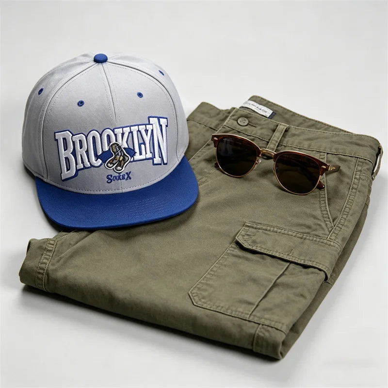 Unisex Embroidered Cotton Flat Brim Hip-Hop Snapback Cap