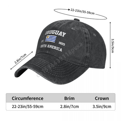 Unisex Adult Uruguay Uruguayan Flag Charcoal Washed Denim Baseball Cap