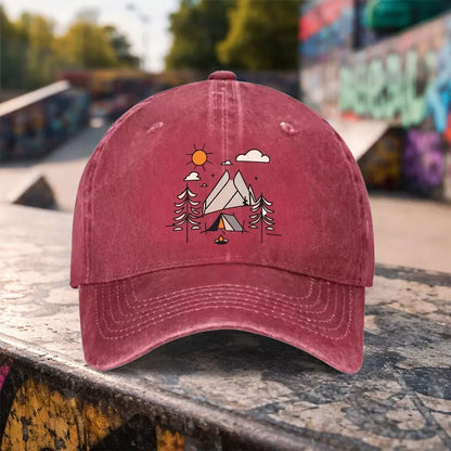 Camping Mountain Washed Baseball Cap