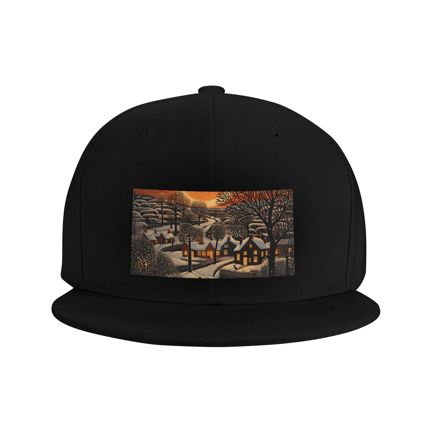 Christmas Linocut Landscape Snapback Cap