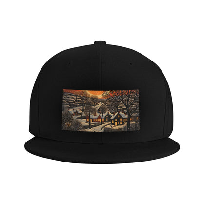 Christmas Linocut Landscape Snapback Cap