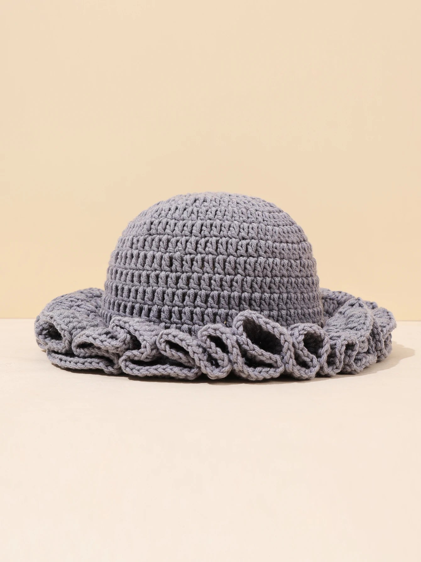 Women Vintage Crochet Black Ruffled Bucket Hat