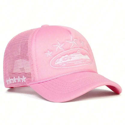 Fashionable Embroidered Baseball Hat Five Star Color Blocked Mesh Breathable Summer Duck Tongue Hat Versatile Sunshade Truck Hat