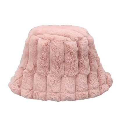Women Faux Fur Winter Panama Fisherman Bucket Hat