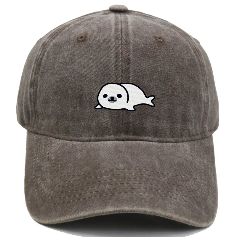 Vintage Seal Embroidered Adjustable Baseball Cap