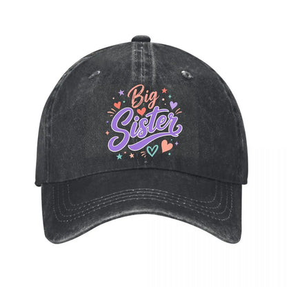 Playful Big Sister Script Washed Baseball Cap
