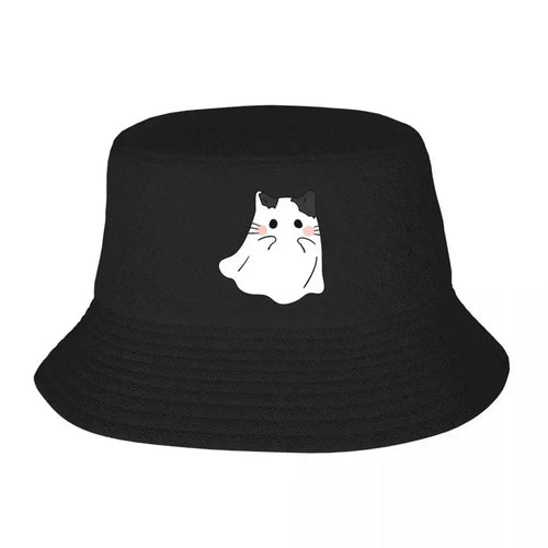 Cute Ghost Cat Print Bucket Hat