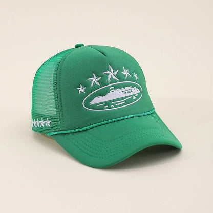 Fashionable Embroidered Baseball Hat Five Star Color Blocked Mesh Breathable Summer Duck Tongue Hat Versatile Sunshade Truck Hat