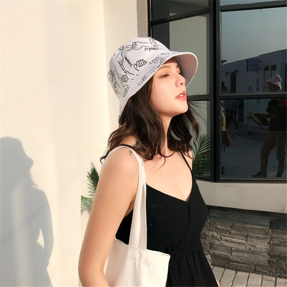 Spring Outdoor Graffiti Wide Brim Casual Bucket Hat