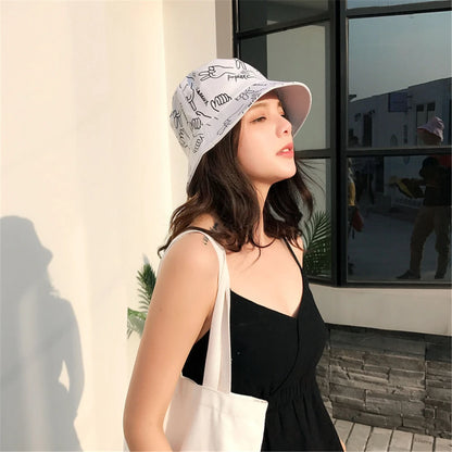 Spring Outdoor Graffiti Wide Brim Casual Bucket Hat