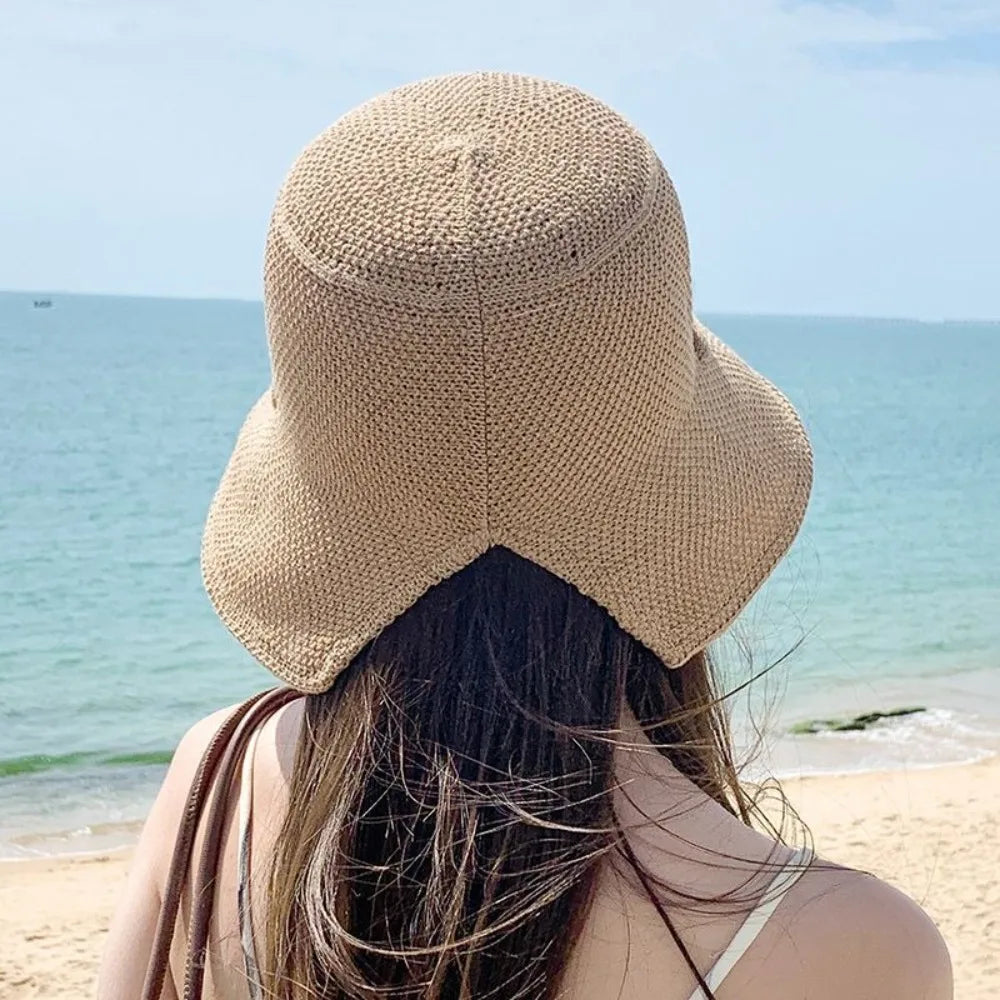 Knitted Women Sun Hat Breathable Bucket Hat