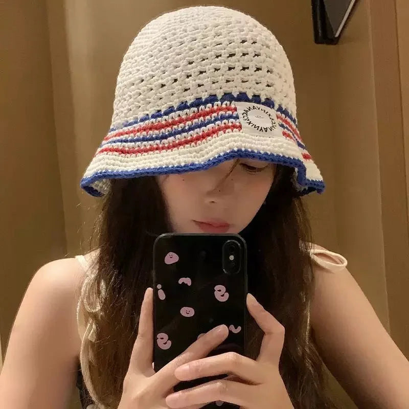 Korean Striped Mesh Fisherman Hat– Summer Sun Cap