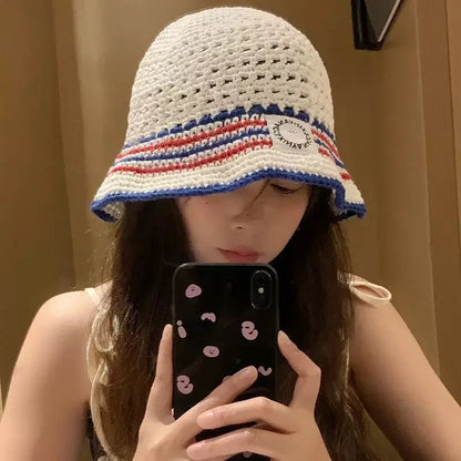 Korean Striped Mesh Fisherman Hat– Summer Sun Cap